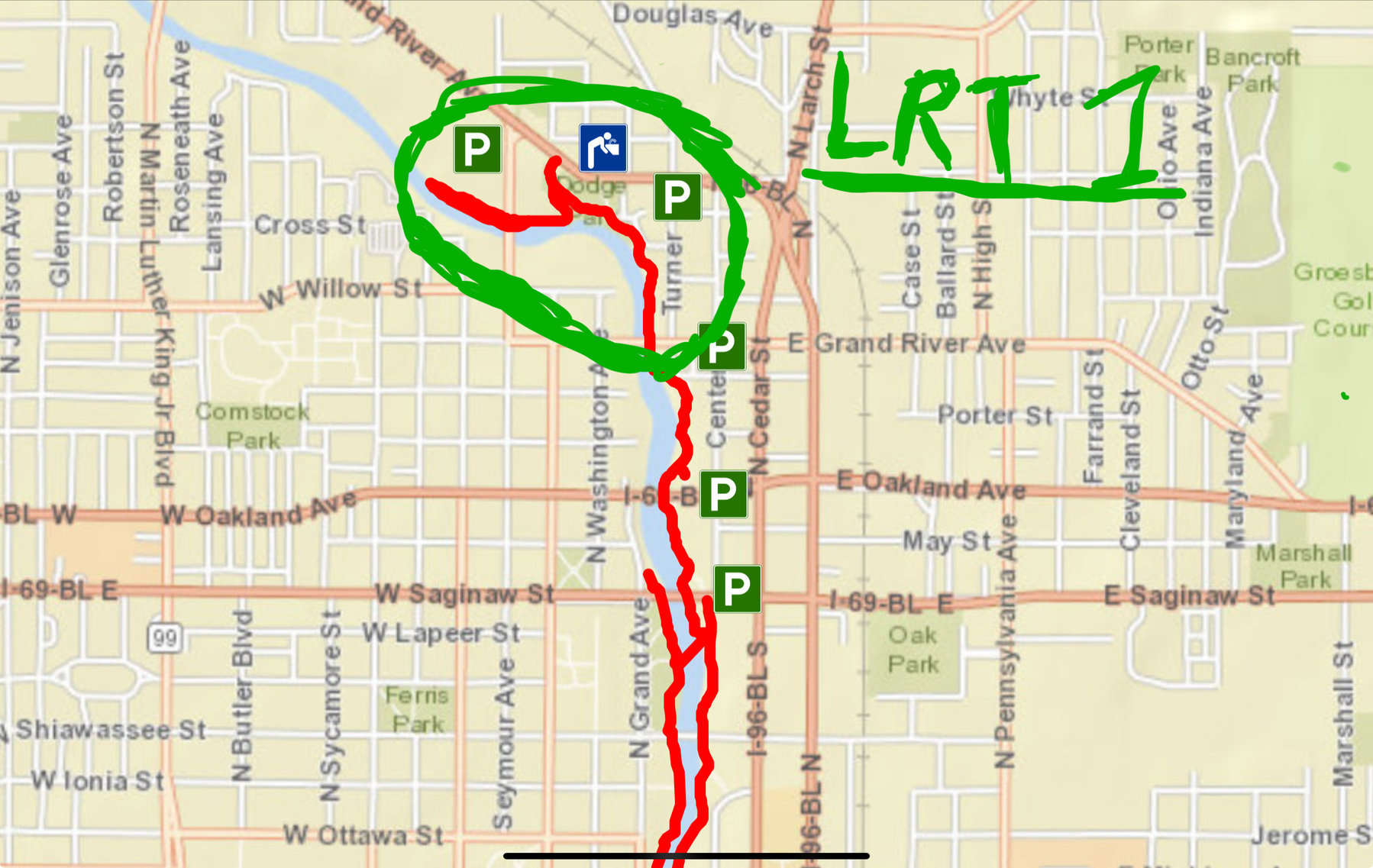A map illustrates a route labeled LRT1